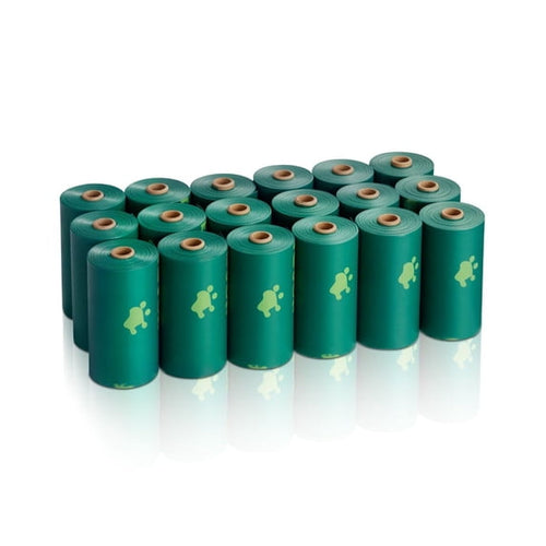 Biodegradable dog poop bags roll close-up